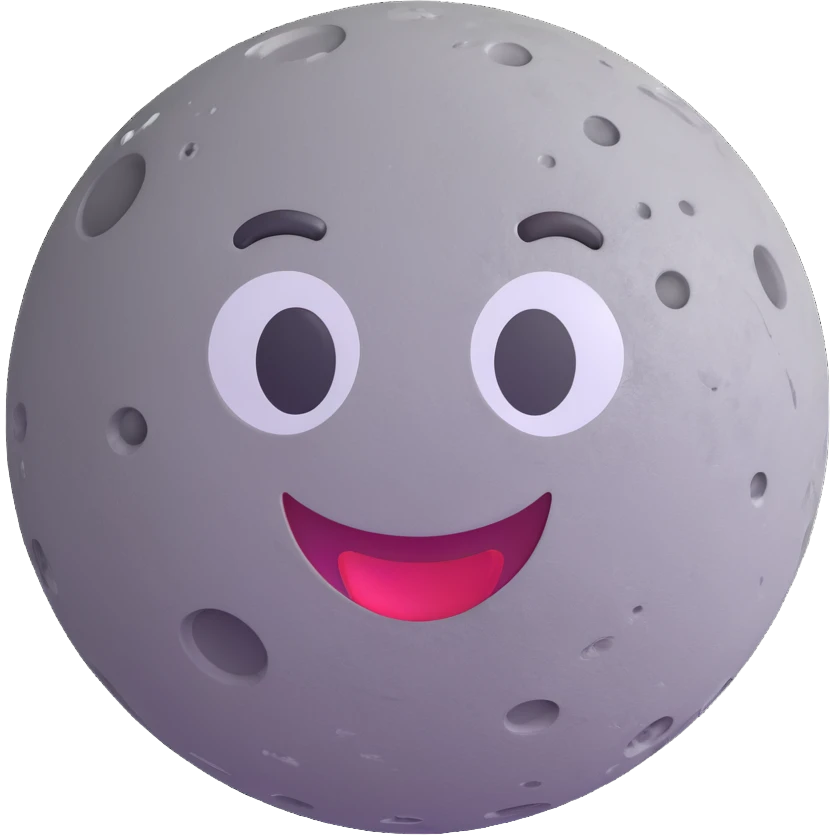 planet Mercury, round, rocky gray ball, covered in pitted marks and rough patches, 3D emoji style emoji