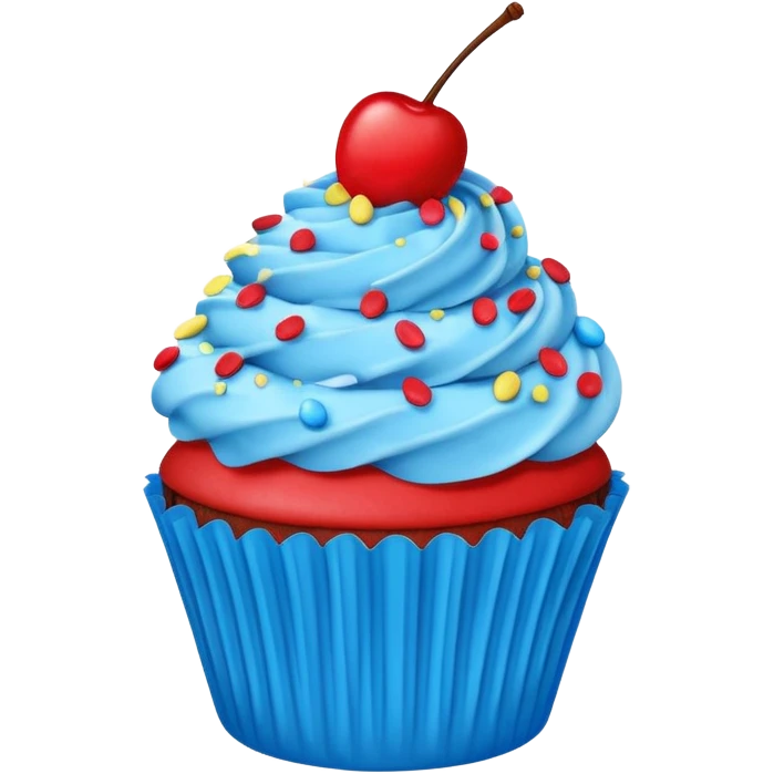 Cartoon Cupcake: blue cream, red paper, sprinkles with cherry on top  emoji
