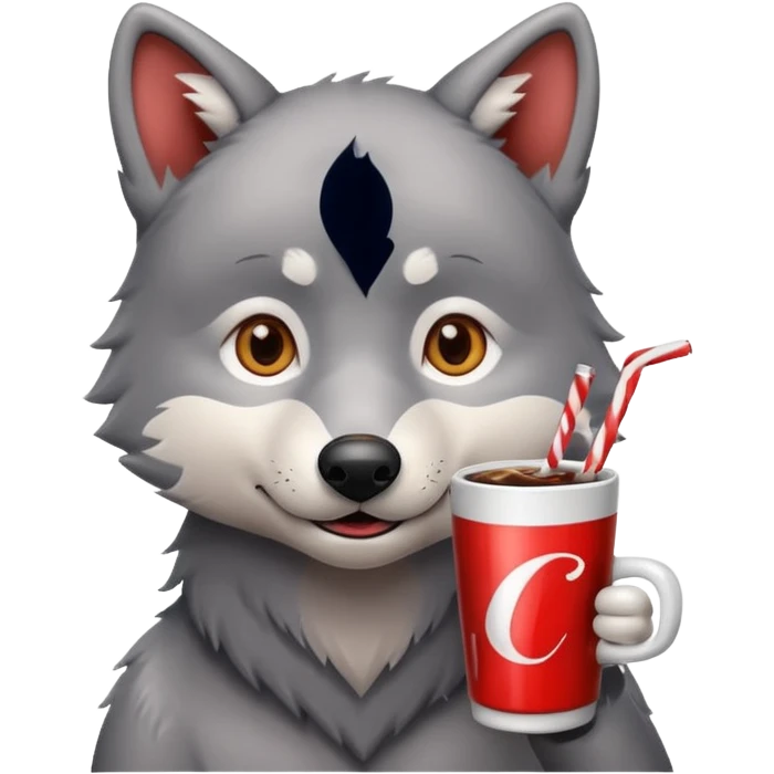 cute wolf drinking a cup of cola emoji