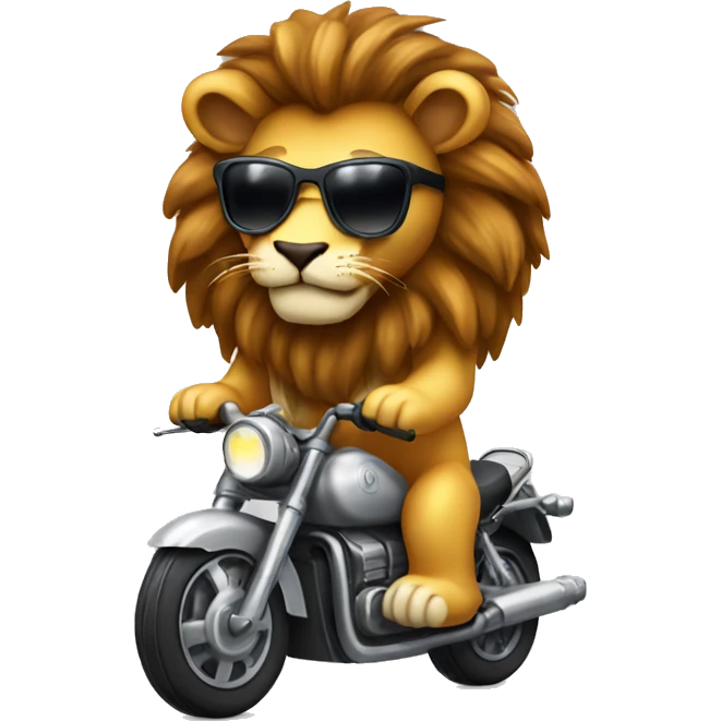 Can you put a lion riding a motorcycle, like and old one 🛵, any color, and wearing sunglasses  emoji