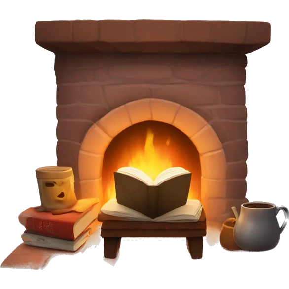 Cozy fireplace reading book emoji