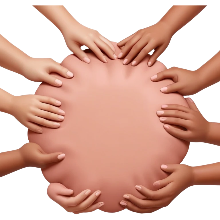 multiple hands working together to form a simple pink clay blob shape, collaborative pottery beginners emoji