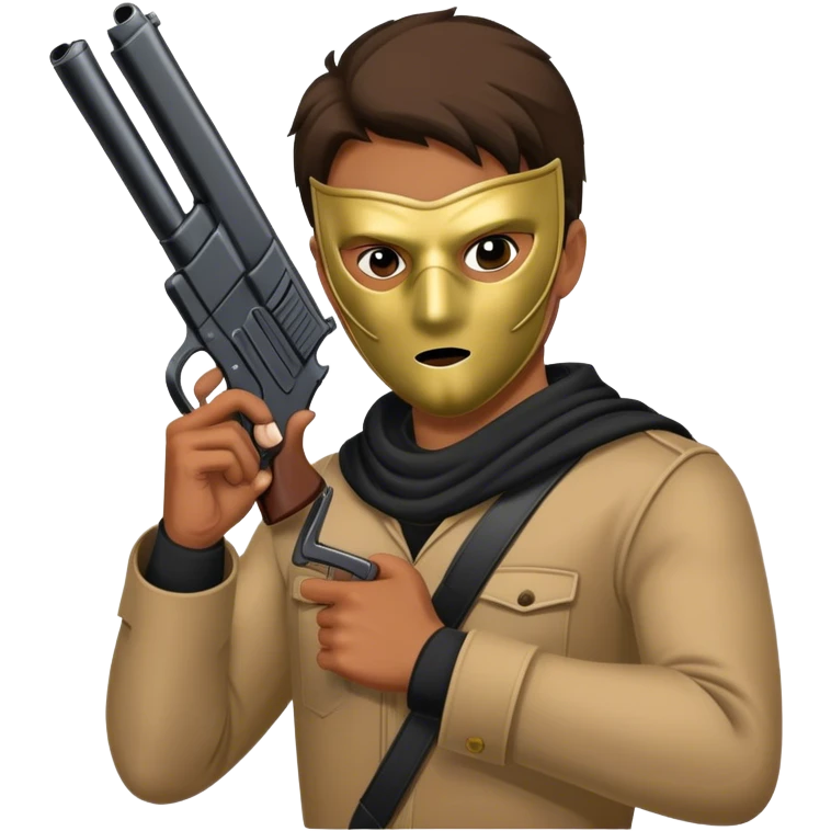 A masked man holding a gun emoji