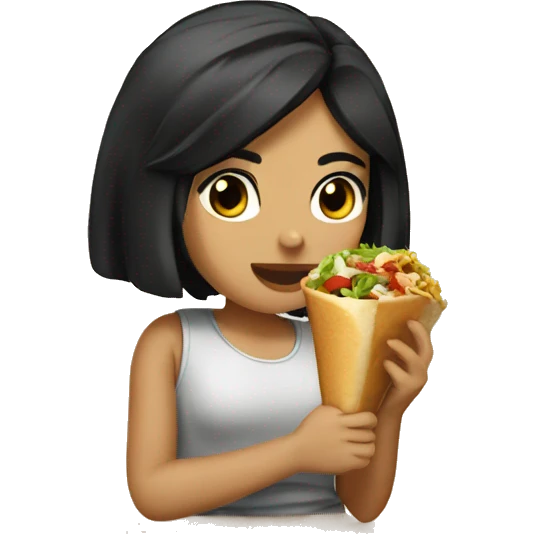 Girl with black hair eating Shawarma emoji