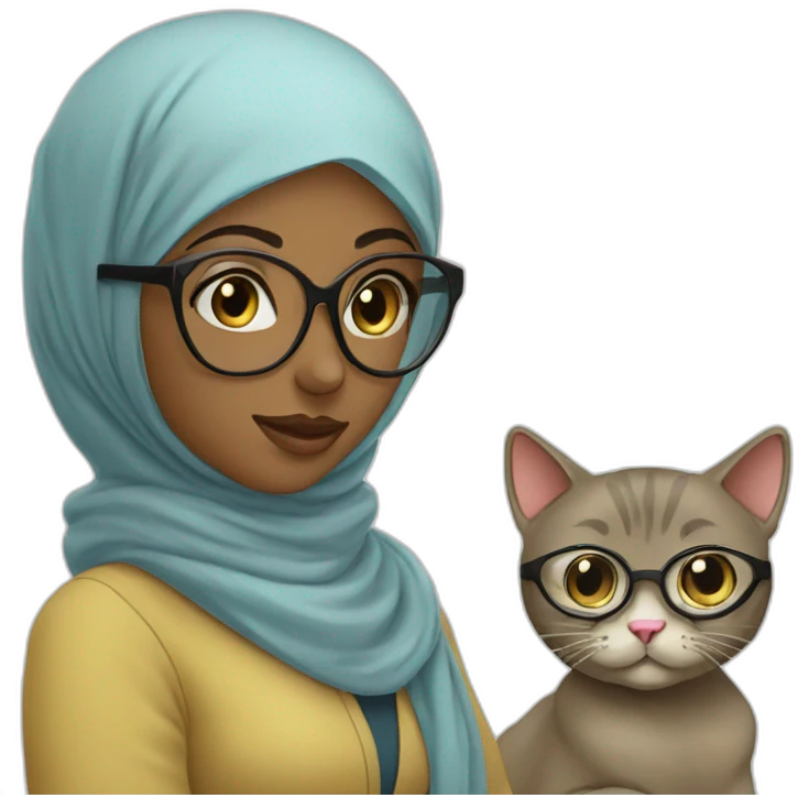 Hijab girl with glasse and cat emoji