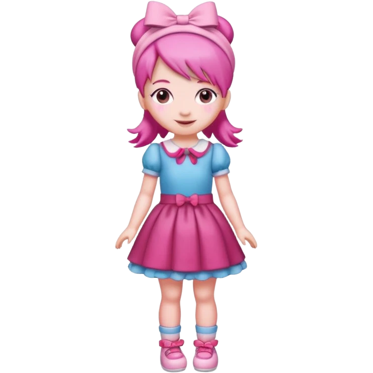 Isolated detaile illustration modern raspberry torte doll figurine full body with pink hair and a pink hairband standing emoji