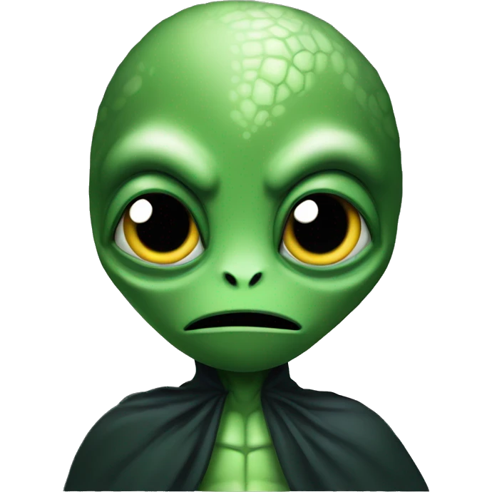 green scaly alien with black eyes and a menacing cape emoji