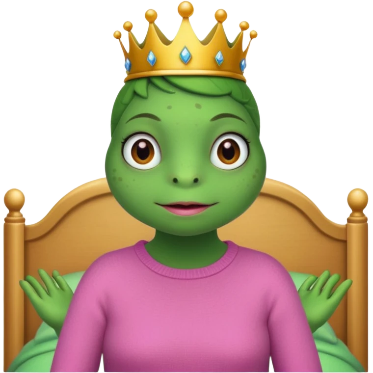 Princesse frog in her bedroom with pink sweater without hair emoji