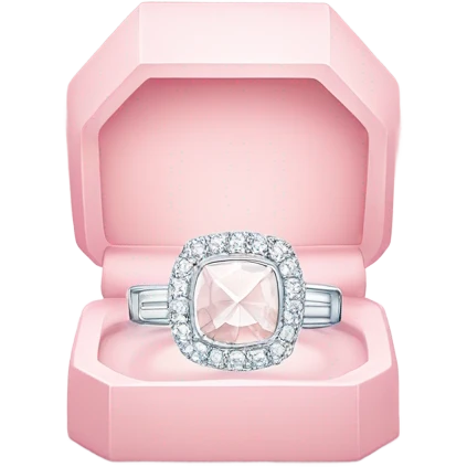 luxurious all white diamond ring place inside open elegance square light pink box emoji