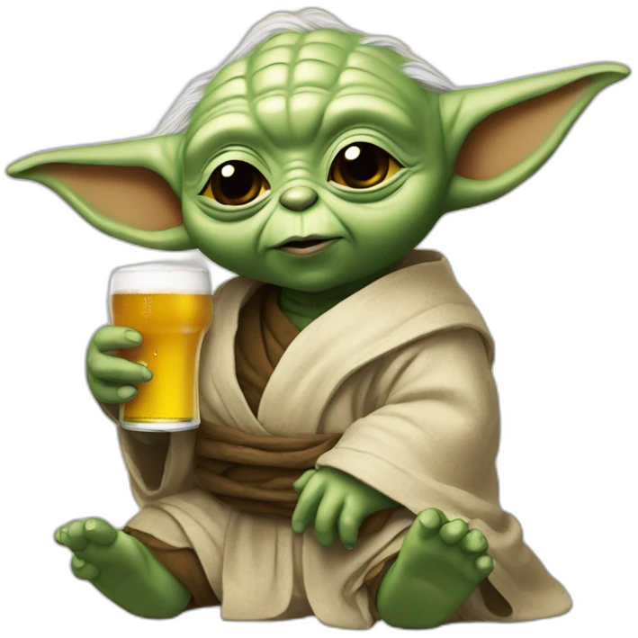 Bebe yoda avec une bière emoji
