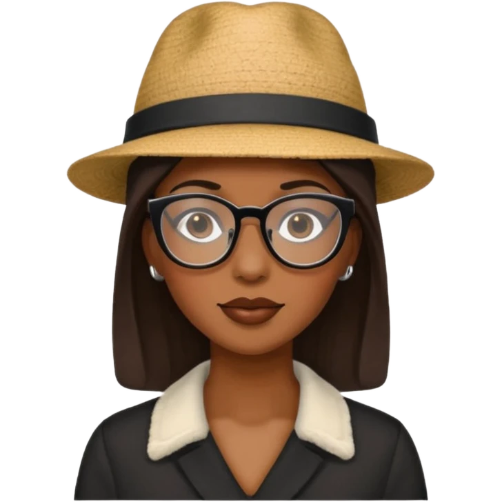 black woman wearing hats and glasses emoji