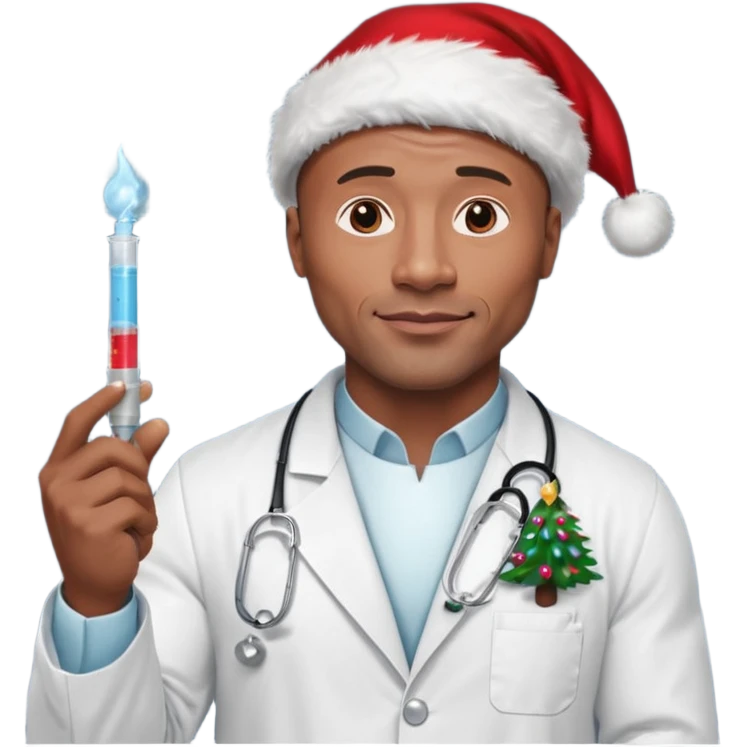 the rock vestido de doctor con una geringa en navidad emoji
