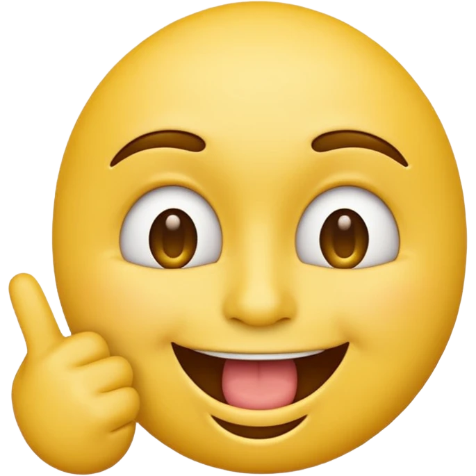 Emoji tête jaune avec un sourire et le doigt à moitié devant le  emoji