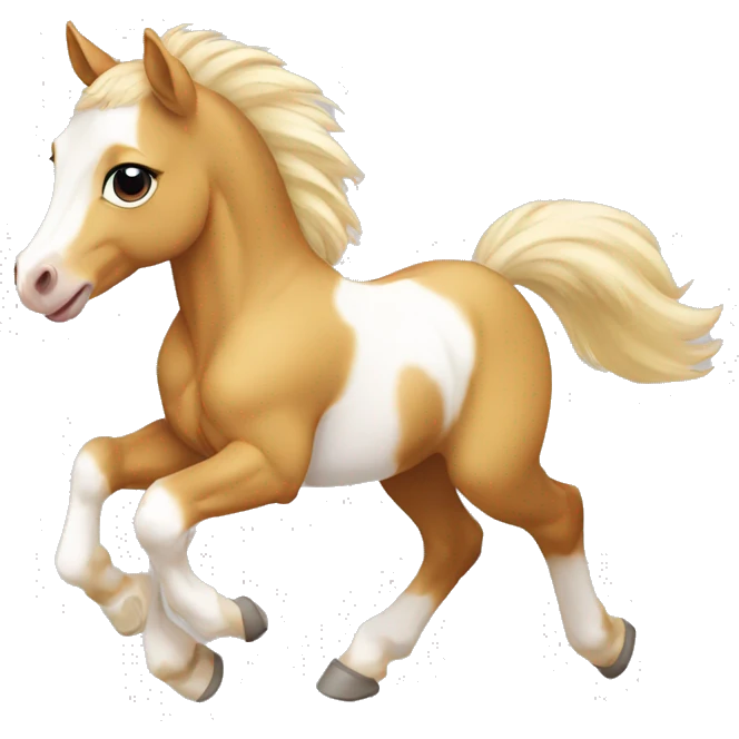 Piebald palomino yellow brown horse foal baby running emoji