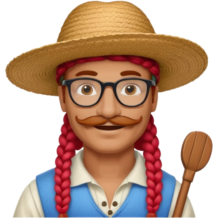 venice gondolier with long red braided hair, iconic hat, normal glassess and mustache emoji