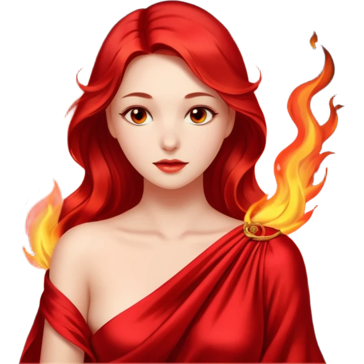 Woman slowly letting red silk fall from her shoulders, firelight flicker emoji
