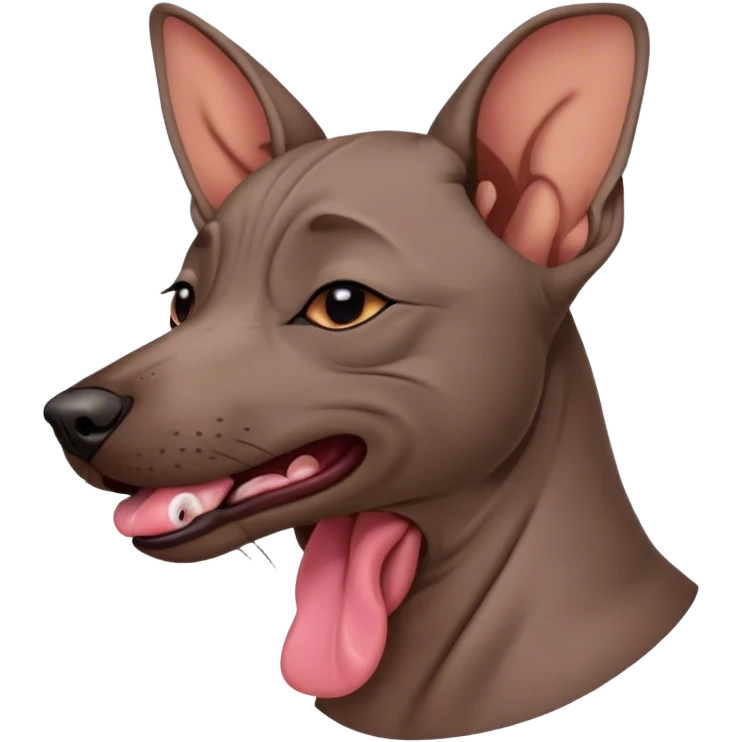 Cinematic Cute Yawning Xoloitzcuintle dog Portrait Emoji, Head tilted slightly with a dramatic, wide-open yawn, showcasing smooth, hairless ebony skin with gently relaxed wrinkles and floppy ears slightly drooping, round dark eyes barely open in drowsy contentment, Simplified yet irresistibly adorable features, highly detailed, glowing with a soft, cozy glow, high shine, relaxed yet expressive, stylized with a touch of whimsy, bright and endearing, soft glowing outline, capturing the essence of a sleepy yet affectionate guardian, so drowsy it feels like it could stretch out of the screen and curl up for a nap! emoji