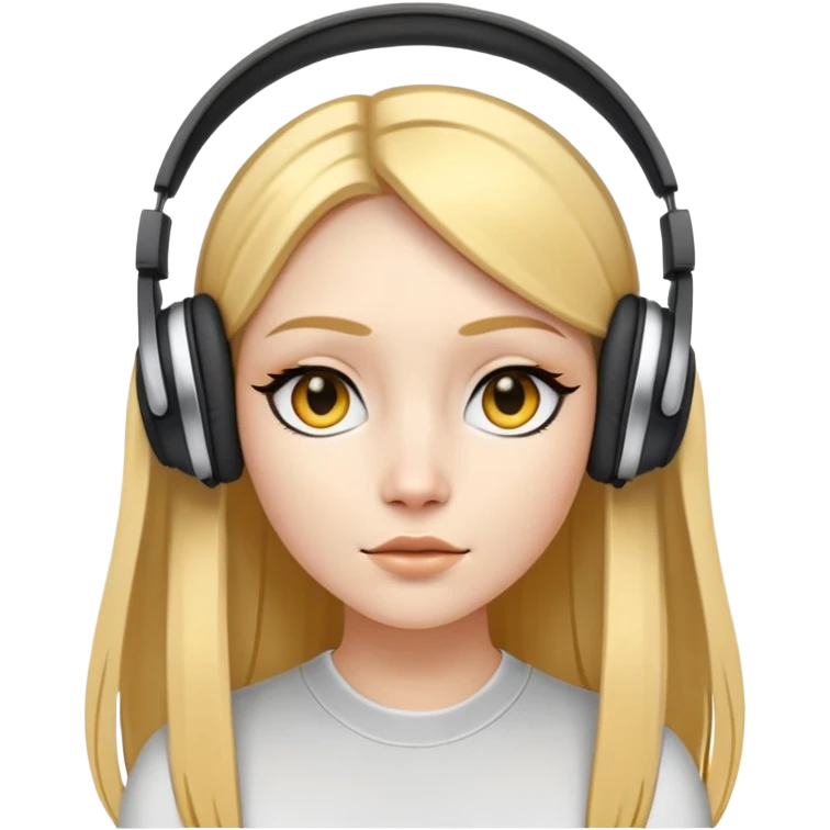 A white skinned girl with a three-dimensional face shape from Europe and America has long, straight golden center part hair Wearing headphones Upperhung eyeliner and two earrings emoji