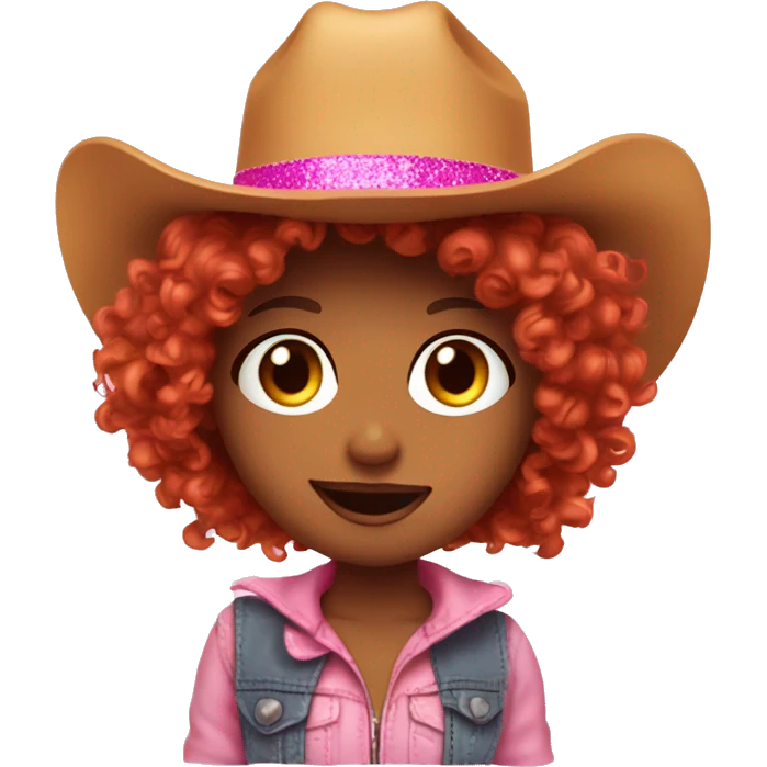 curly red head girl celebrating pride month while having a brat summer with a pink sparkly cowboy hat emoji