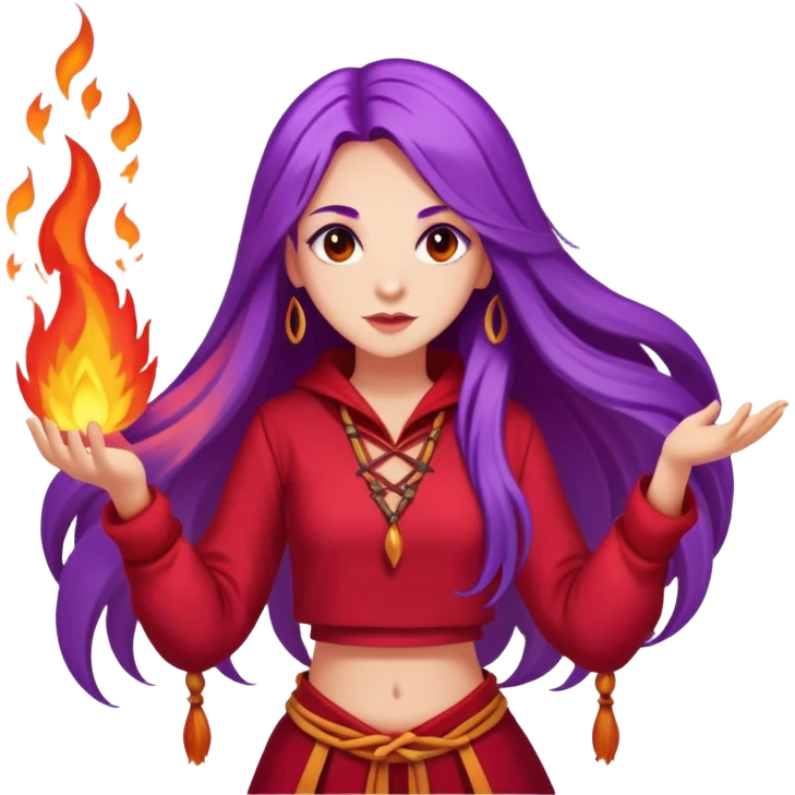 Poi fire dance, girl with long purple hair, red clothes emoji