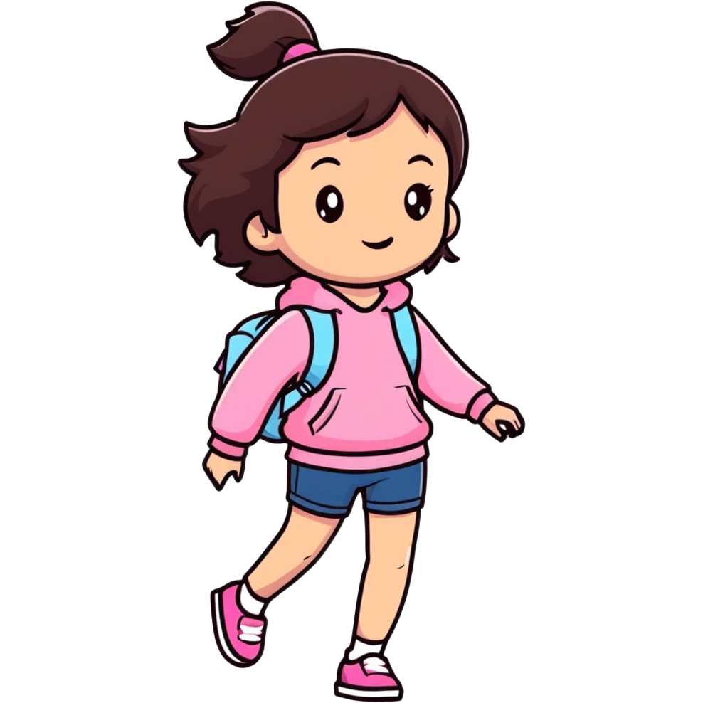 Young cute brunette girl strolling in the sunshine wearing pink and looking cool  emoji