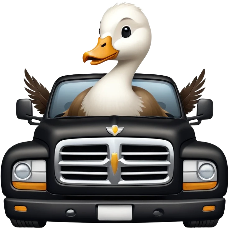 Goose driving a black dodge truck emoji