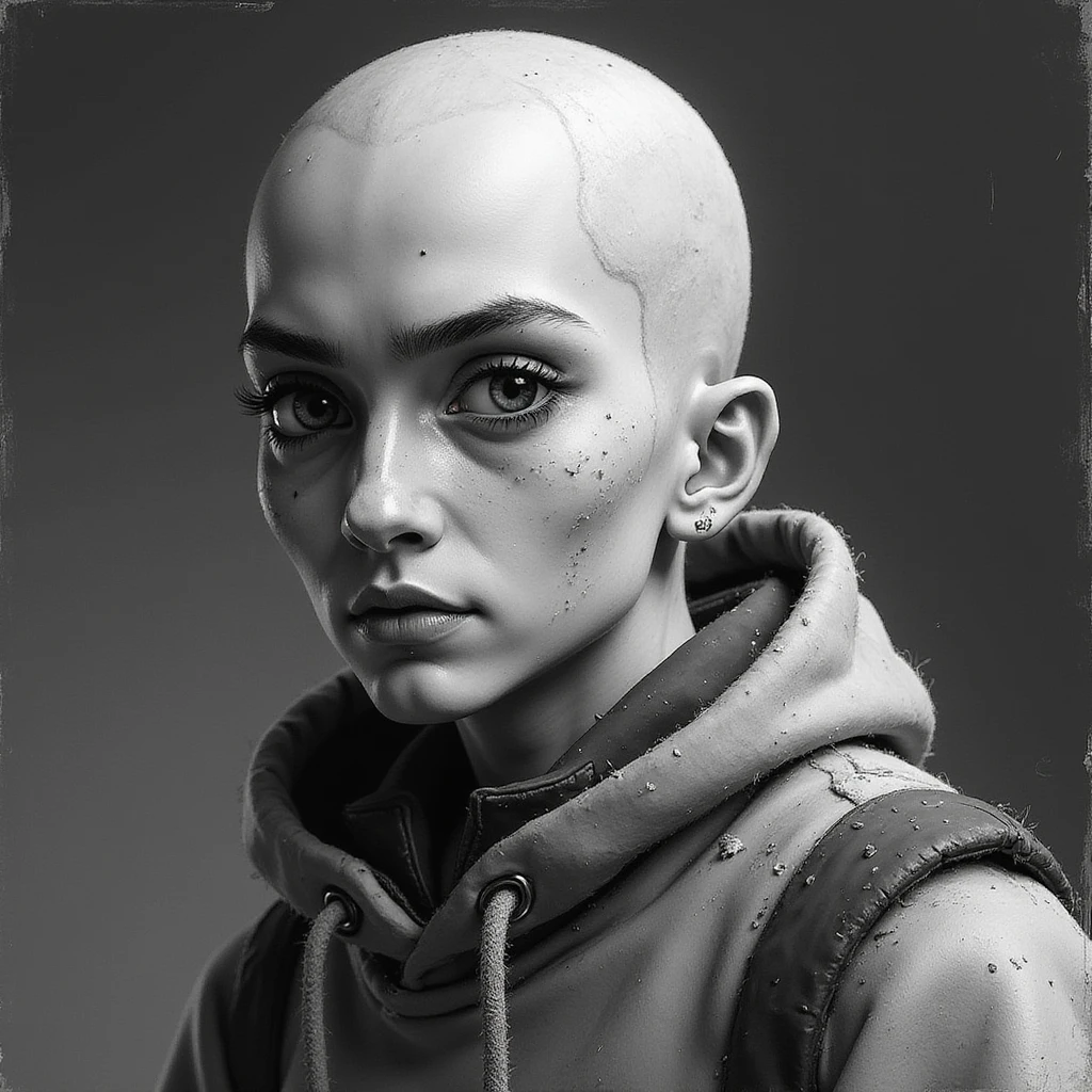 Another Squid Game Season 2 character, individual portrait, black and white, no color, realistic style, dramatic expression emoji