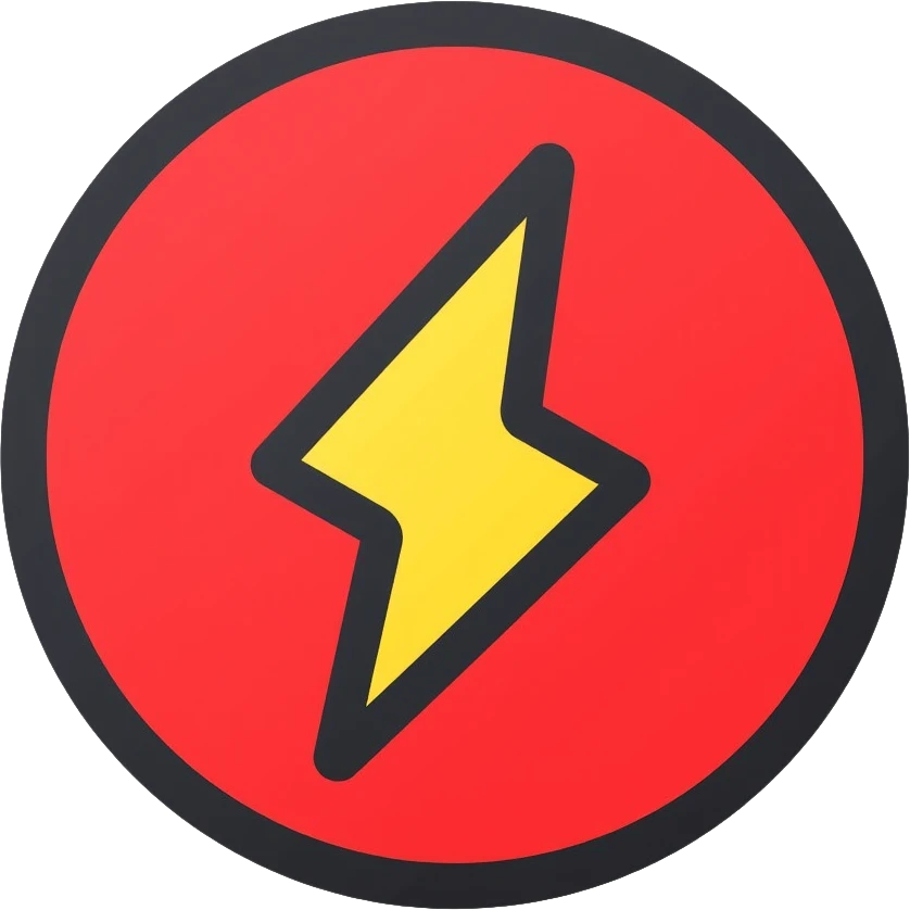 red circular button with lightning bolt logo emoji