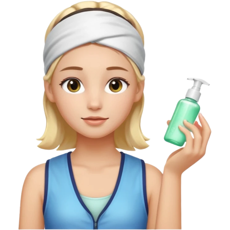 Clean girl aesthetic emoticons, apply skincare products, headband, glowing skin, vest, soft lighting
 emoji