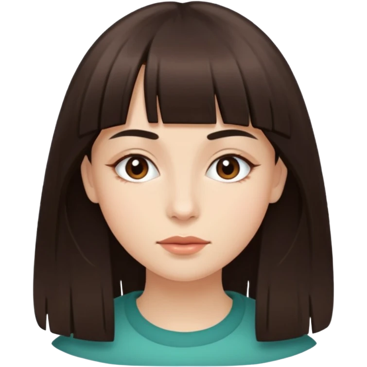 Tenho uma franja vegana, sombrancelha reta fina, um rosto oval e meu cabelo é grande e castanho escuro. Faça nesse estilo 🧟‍♀️  emoji