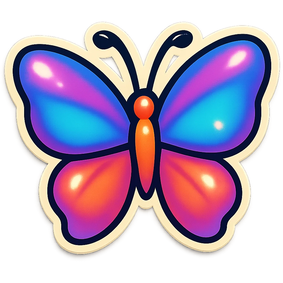 cartoon style sticker, single butterfly symbol, simple and clear, no text emoji