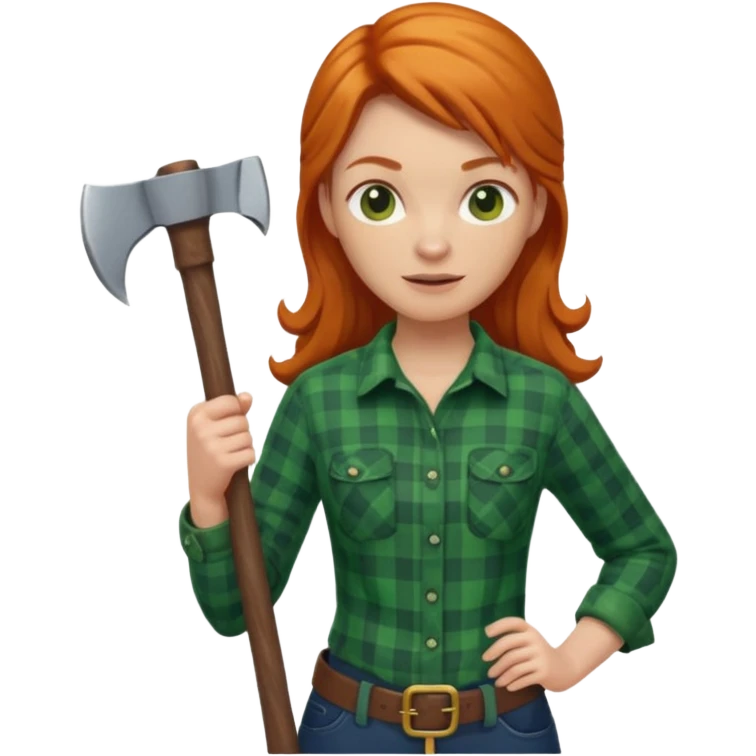 ginger lumberjack woman holding axe green checked shirt emoji