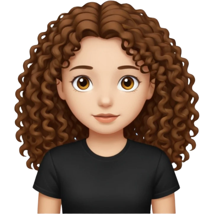 Brown eyes, long curly brown hair black t-shirt girl emoji