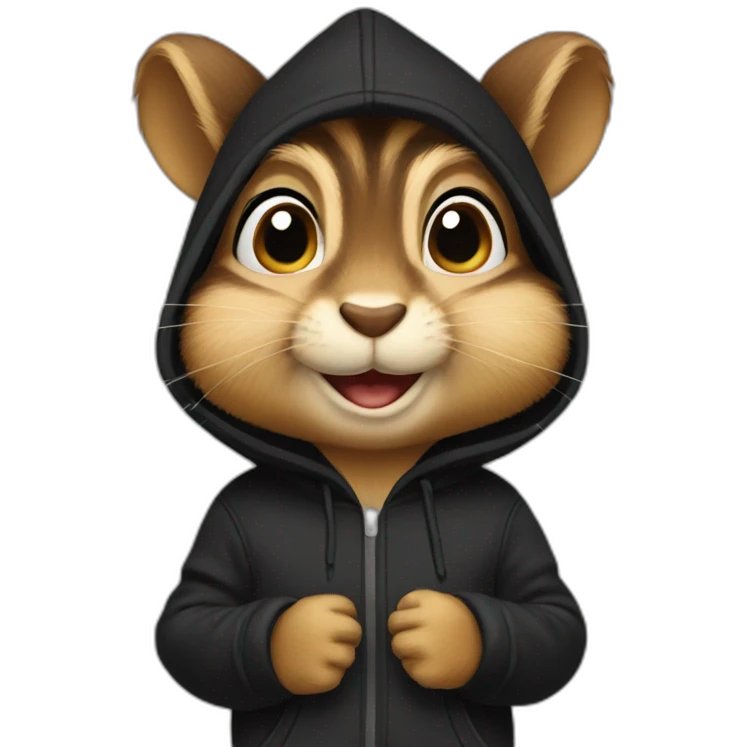 Chipmunk wearing a black hoodie emoji