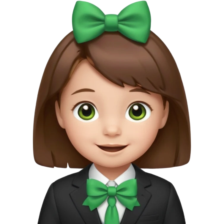 baby, brown hair in suit, with green bow, smile emoji
