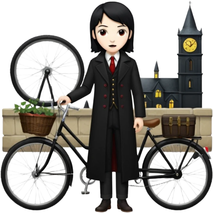 vampire stand with bicycle. emoji