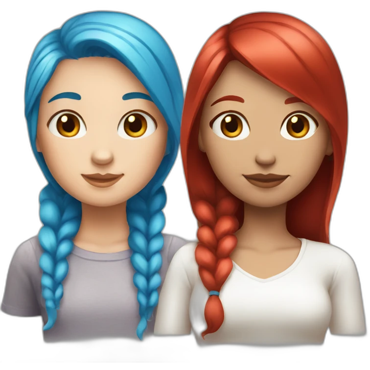 girls one with blue hair white skin other with red hair light brown skin emoji