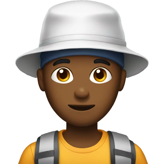 boy with phone in hand and bucket hat on head emoji