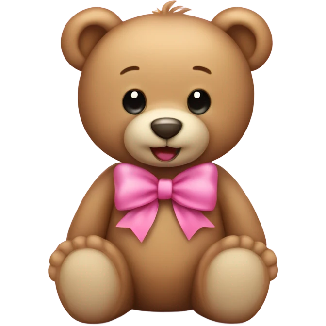 light brown happy teddy bear with pink bow emoji