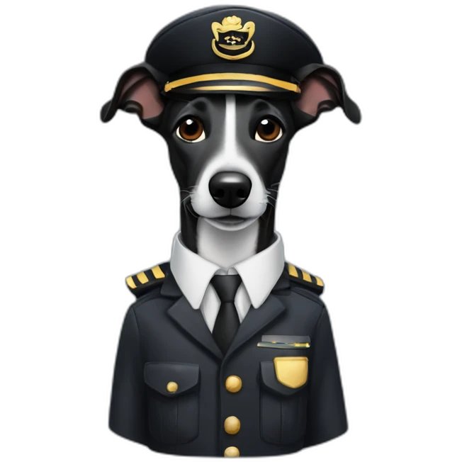 fully black whippet dressed as pilot emoji