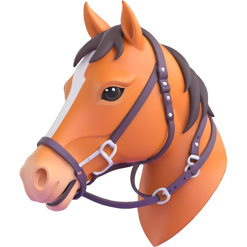 Hermès-style horse head with modern harness design, sleek lines, 3D style emoji