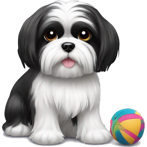 black and white maltese shihtzu with toy emoji