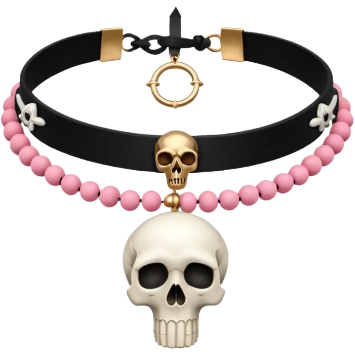 Black beaded choker necklace with animal skull and pink ankh emoji