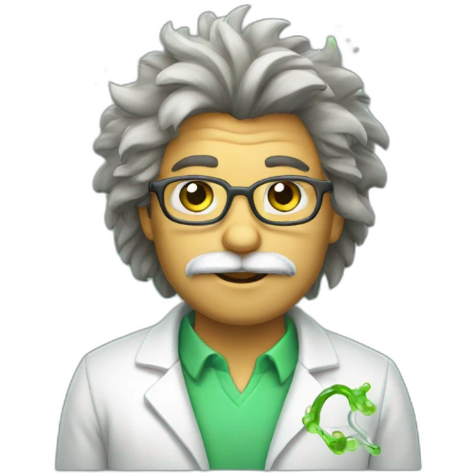 a cat scientist with shaggy hair who blew up a green test tube. emoji