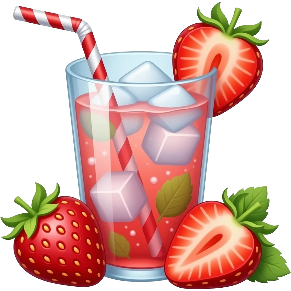 strawberry drink with straw and ice emoji