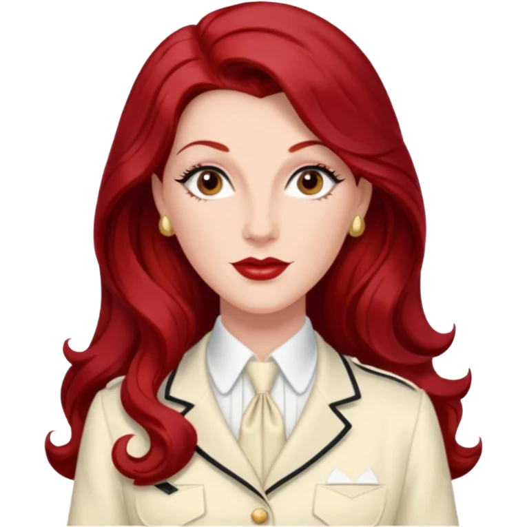 LaVerne Andrews from The Andrews Sisters with long dark red hair, ivory outfit emoji