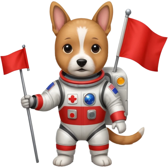 terrier in space suit holding red rectangle flag emoji