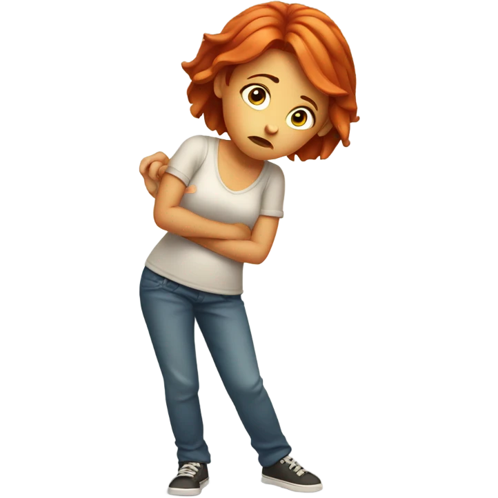 Red head girl with nervous stomach emoji