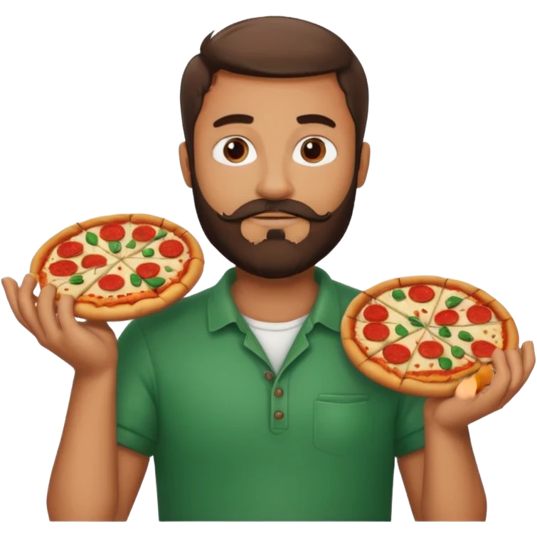 italian man with beard holding a pizza with hands on neck emoji