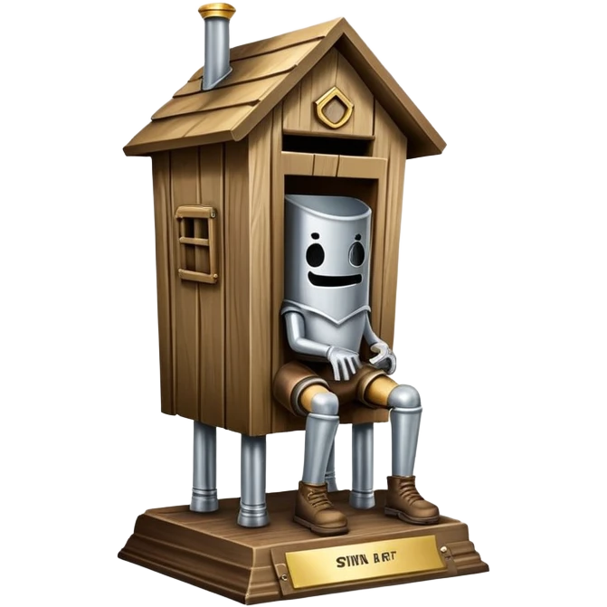 A "I STINK AT FANTASY FOOTBALL" trophy featuring an outhouse-shaped figure with legs on a metallic base - perfect for commemorating league losers.​​​​​​​​​​​​​​​​ emoji